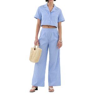 Extro&Vert Womens  Cropped Shirt, Blue